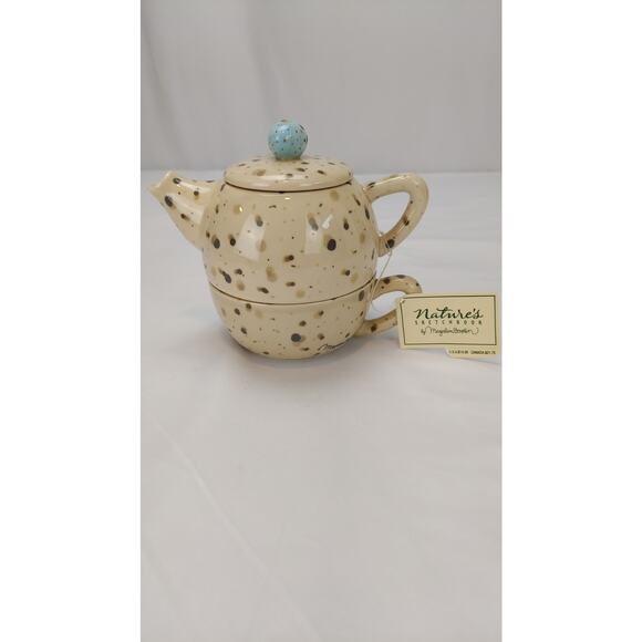 Marjolein Bastin Nature's Sketchbook Robin Egg Tea Pot Stackable Teapot Mug Base - Picture 1 of 7